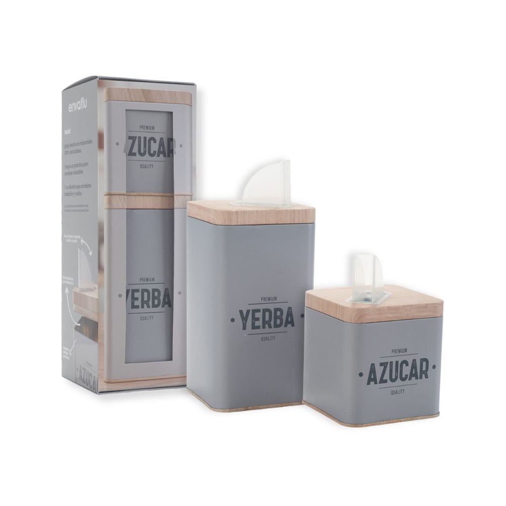 SET YERBA+AZUCAR CUAD.PREMIUM GRIS CJA.REGALO