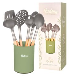 SET X7 UTENSILLOS NYLON GRIS C/HOLDER OLIVE HUDSON