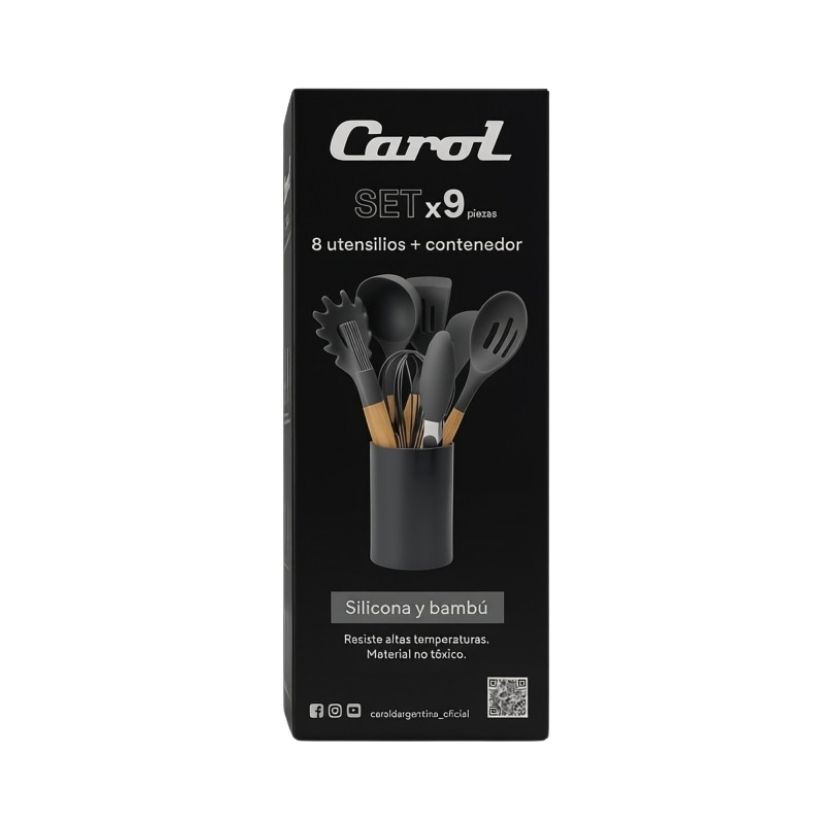 SET X8 UTENSILIOS+CONTEN.BAMBU Y SILIC.CAROL GRIS