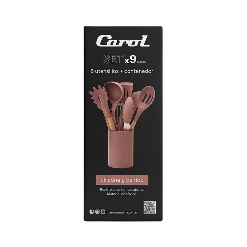 SET X8 UTENSILIOS+CONTEN.BAMBU Y SILIC.CAROL TERRA