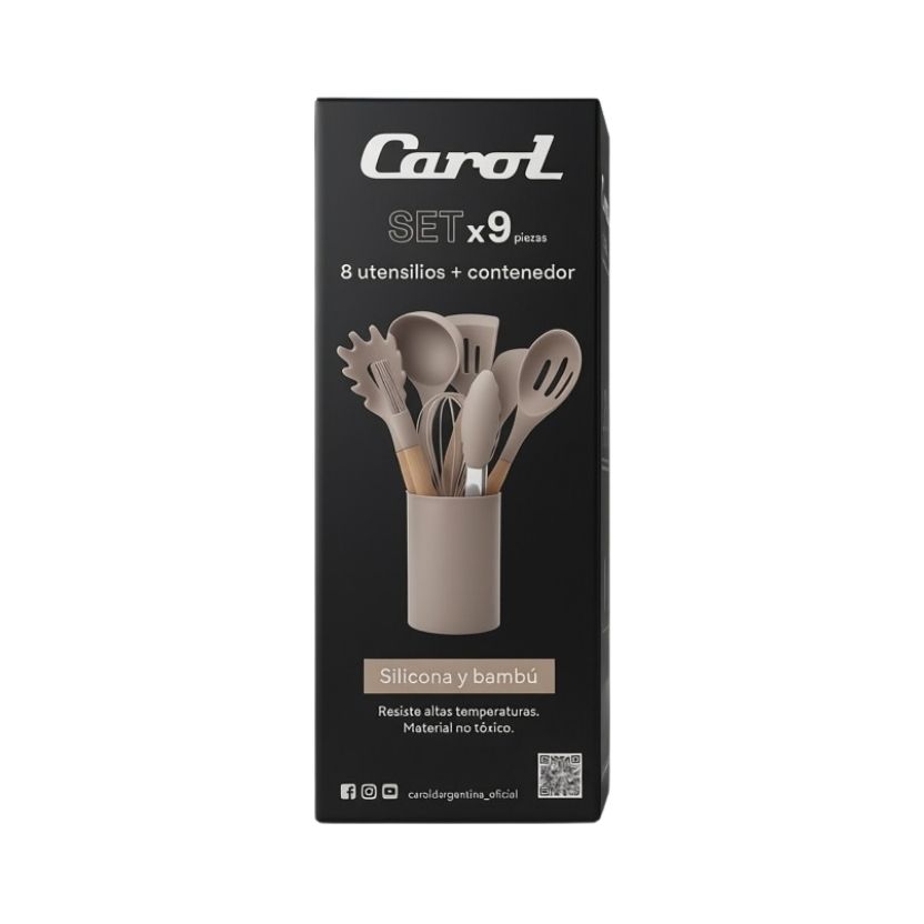 SET X8 UTENSILIOS+CONTEN.BAMBU Y SILIC.CAROL BEIGE