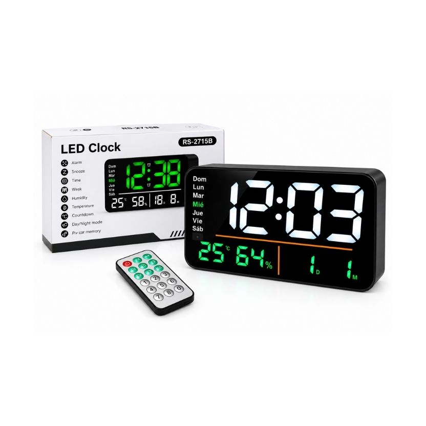 RELOJ DIGITAL 33X22C C/USB Y CONTROL NEGRO 261124