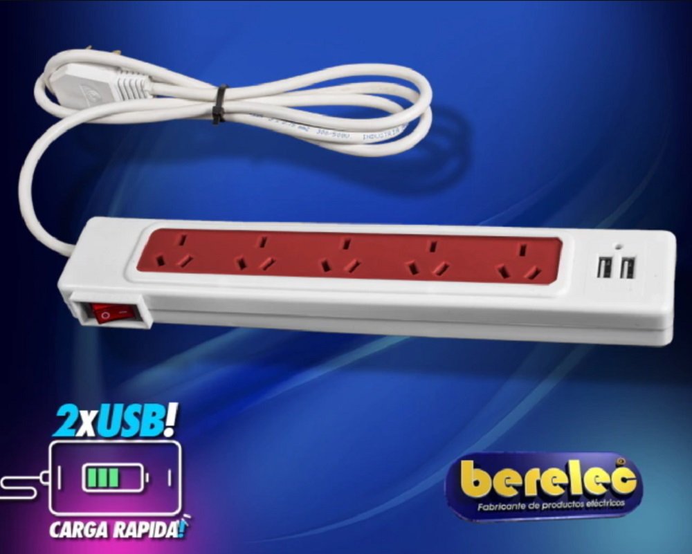 TOMA MULTIPLE 5 TOMAS+2USB C/TECLA 1.5MTS BERELEC