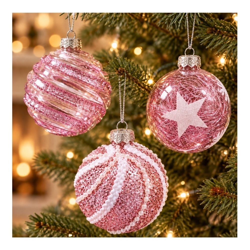 BOCHA NAVIDAD 7C TRANSP.ROSA ORO CJA.X6 261058-C