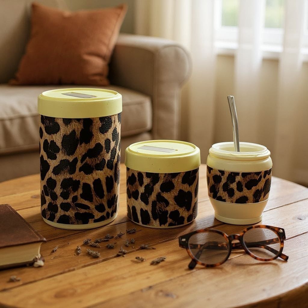 SET MATERO ECO CUERO C/BOMB.VAC.ANIMAL PRINT HUESO