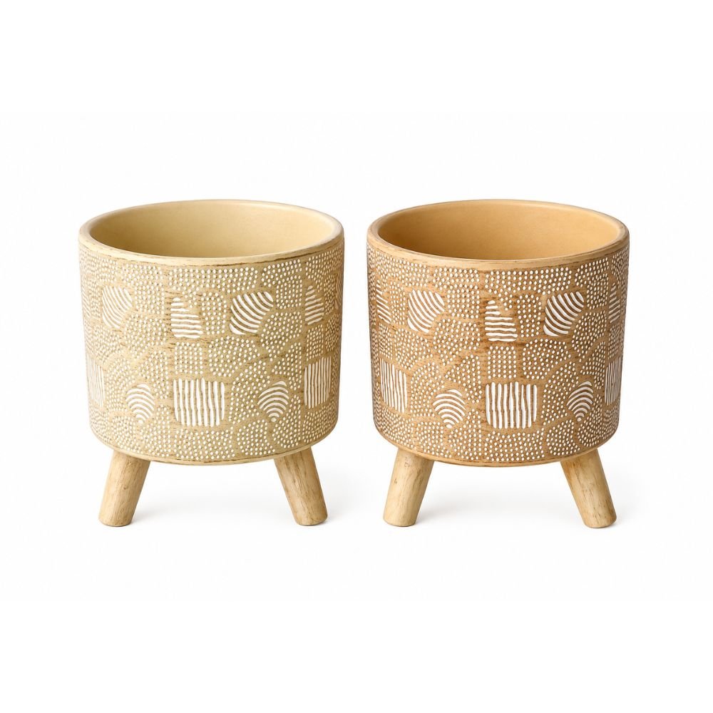 MACETA CERAM.12C 3 PATITAS MADERA 243046
