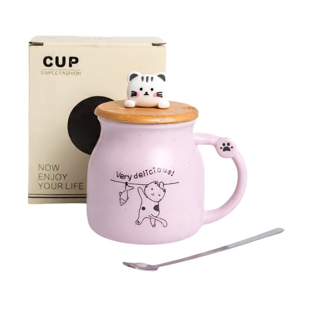 JARRO MUG GATITO TAPA BAMBOO C/CUCH.400ML 251264