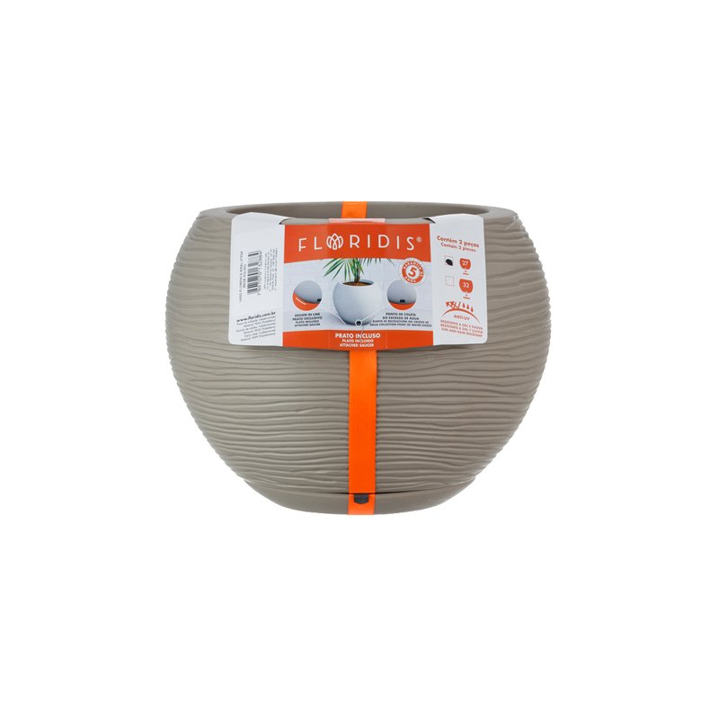 MACETA PLAST FLORENCA SISAL 24C CEMENTO C/PLATO