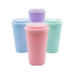 VASO PLAST.E-COFFEE PASTEL TAPA TRANSP.C/GLITTER