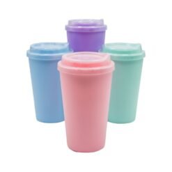 VASO PLAST.E-COFFEE PASTEL TAPA TRANSP.C/GLITTER