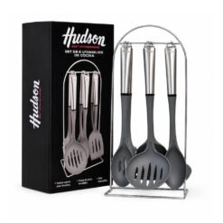 SET X6 UTENSILIOS NYLON GRIS M/ACERO HUDSON