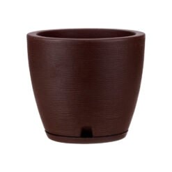 MACETA PLAST AMSTERDA 28C GRAFIATO MARRON C/PLATO