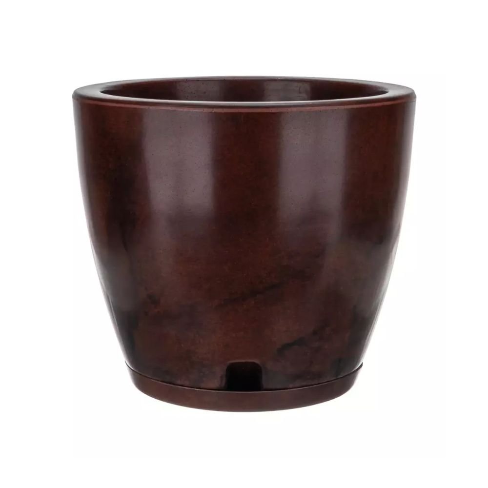 MACETA PLAST AMSTERDA 28C MARMORATO MARRON C/PLATO