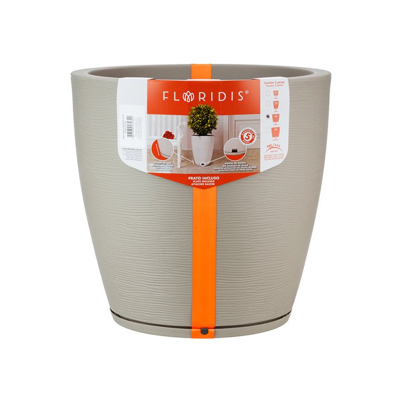 MACETA PLAST AMSTERDA 45C GRAFIATO BEIGE C/PLATO