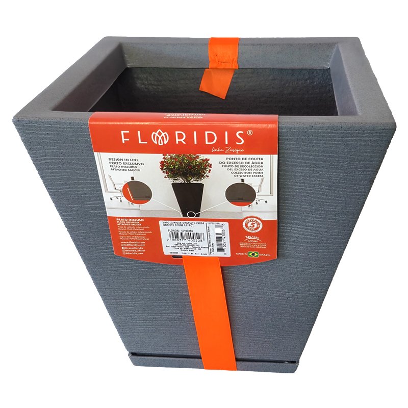MACETA PLAST ZURIQUE 34C GRAFIATO GRIS C/PLATO