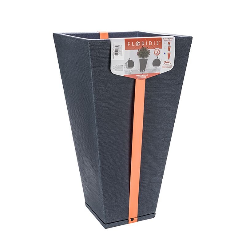 MACETA PLAST ZURIQUE 74C GRAFIATO GRIS C/PLATO