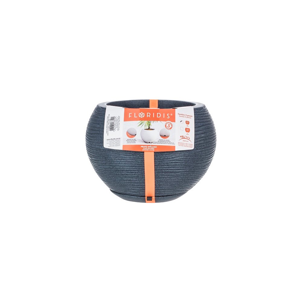 MACETA PLAST FLORENCA SISAL 24C GRIS C/PLATO