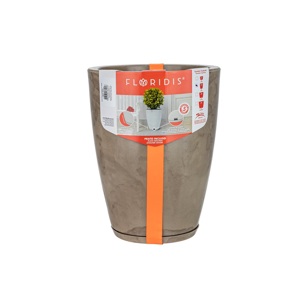 MACETA PLAST AMSTERDA 44C MARMORATO BEIGE C/PLATO