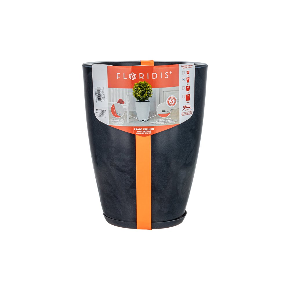 MACETA PLAST AMSTERDA 44C MARMORATO NEGRO C/PLATO