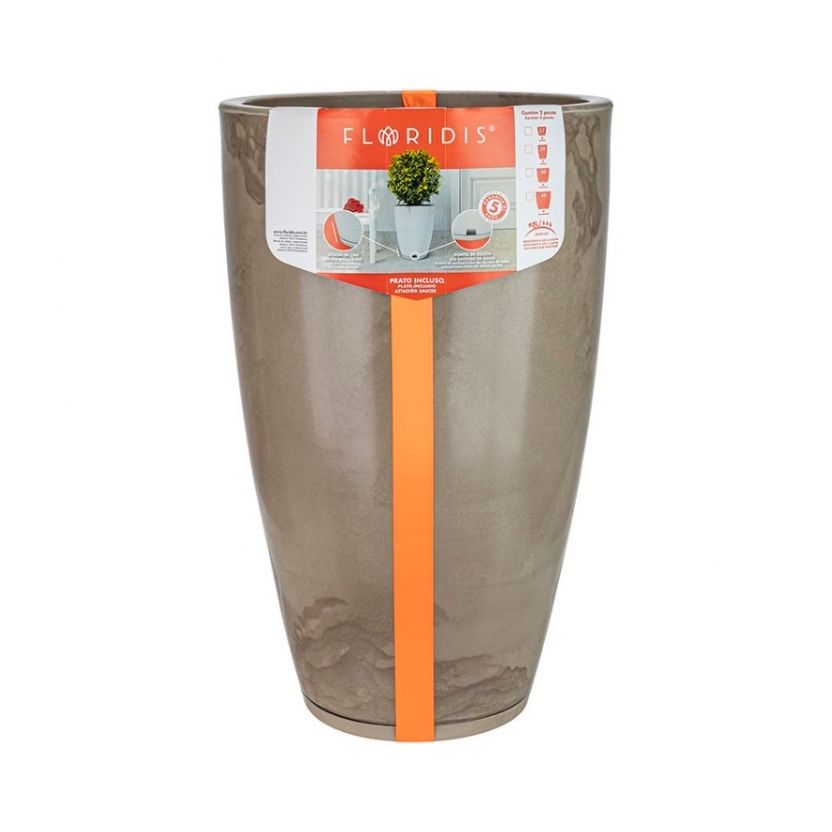 MACETA PLAST AMSTERDA 65C MARMORATO BEIGE C/PLATO