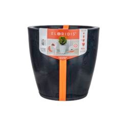 MACETA PLAST AMSTERDA 45C MARMORATO NEGRO C/PLATO