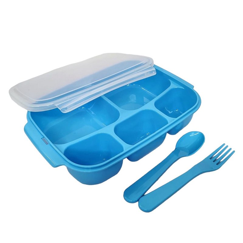 LUNCHERA+CUBIERTOS C/5 DIVISIONES T/HERM.CELESTE