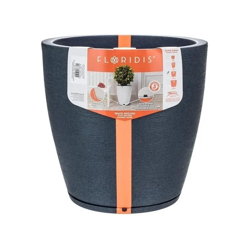 MACETA PLAST AMSTERDA 45C GRAFIATO GRIS GRANITO CP