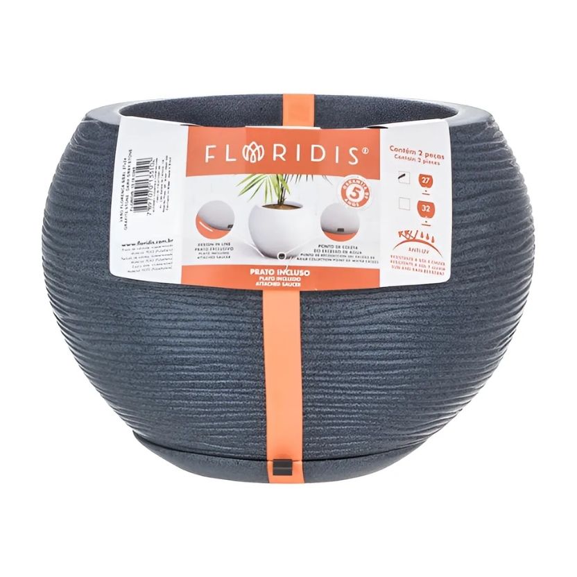 MACETA PLAST FLORENCA SISAL 24C GRIS GRANITO C/PLA