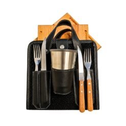 SET ASADO CUAD.DOBLE C/CUB.+2 VASO CARPINCHO NEGRO