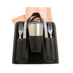 SET ASADO CUAD.DOBLE C/CUB.+2 VASO CARPINCHO NEGRO