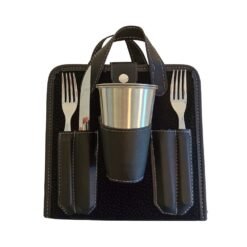 SET ASADO CUAD.DOBLE C/CUB.+2 VASO CARPINCHO NEGRO