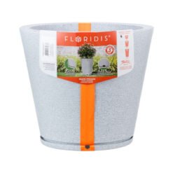 MACETA PLAST GENEBRA 35C GRAFIATO CENIZA C/PLATO