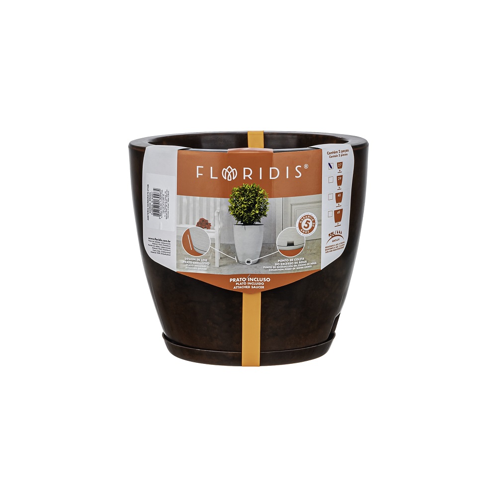 MACETA PLAST AMSTERDA 28C MARMORATO NEGRO C/PLATO