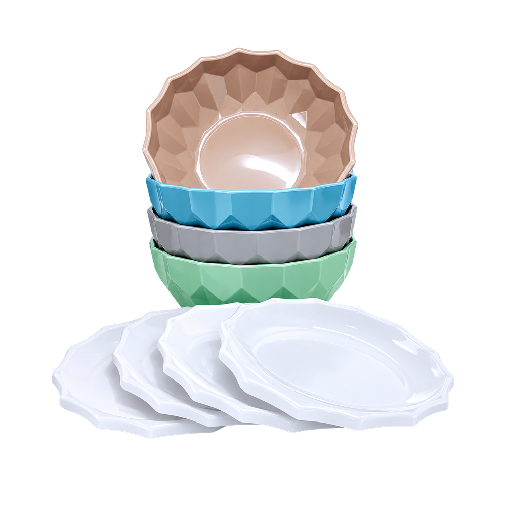 BOWL 16C PLAST.C/TAPA FACETADA BAMBU