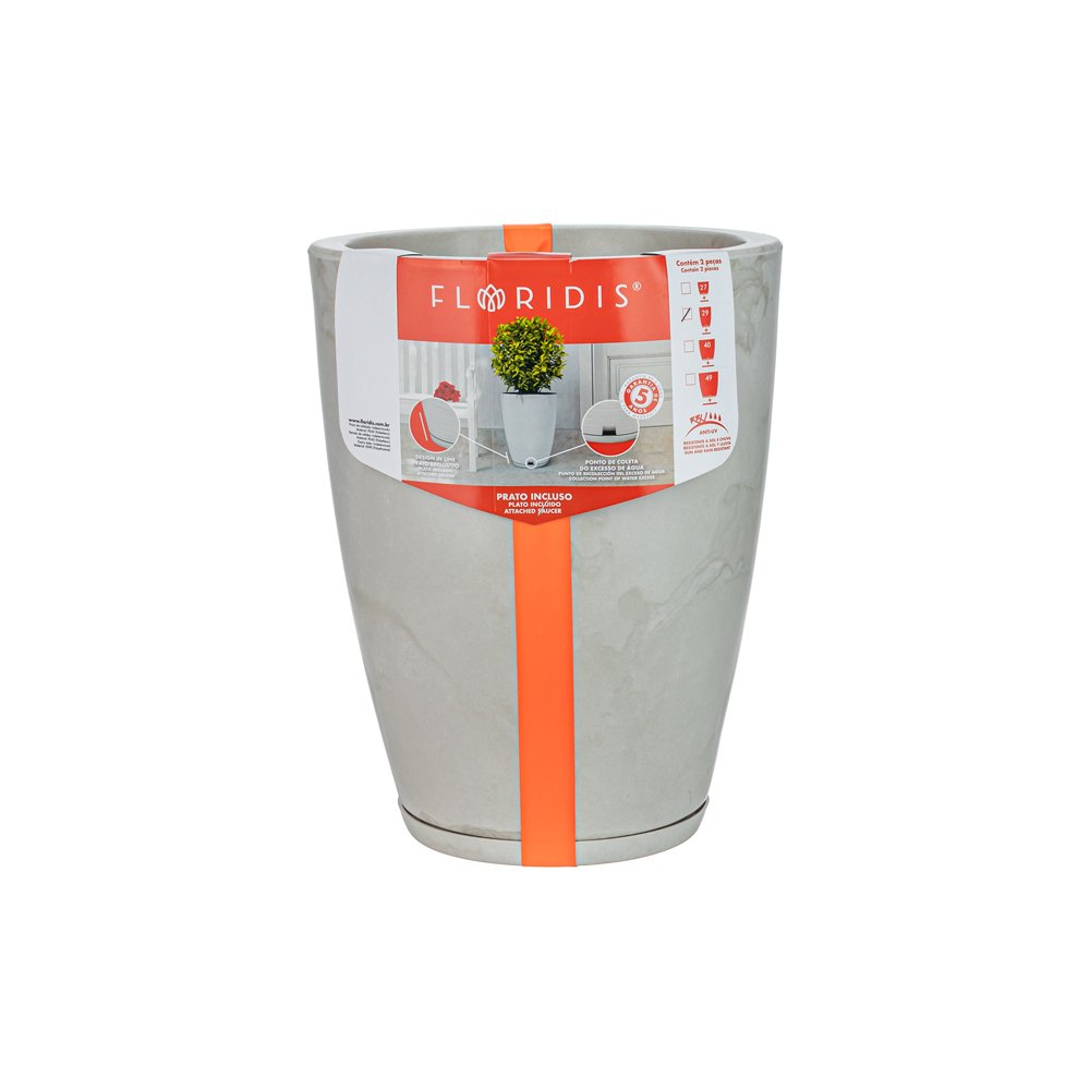 MACETA PLAST AMSTERDA 44C MARMORATO BLANCO C/PLATO