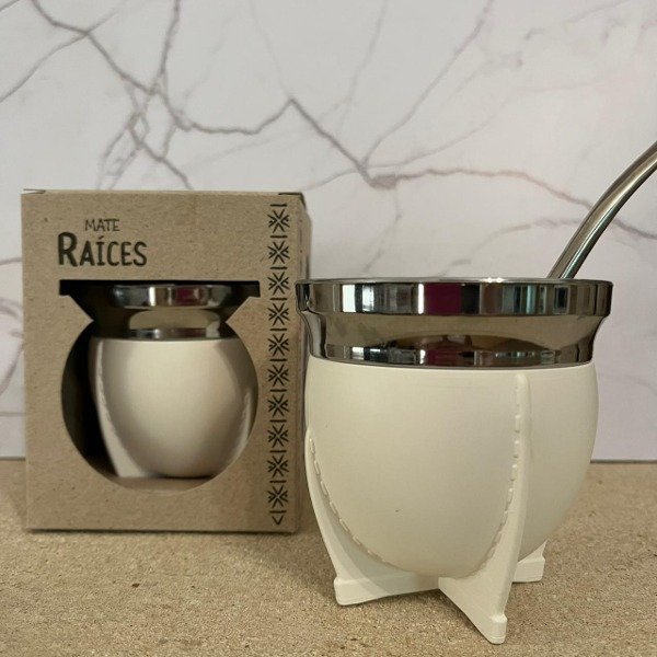 MATE PLAST.C/BOMB.RAICES BLANCO CJA.REGALO