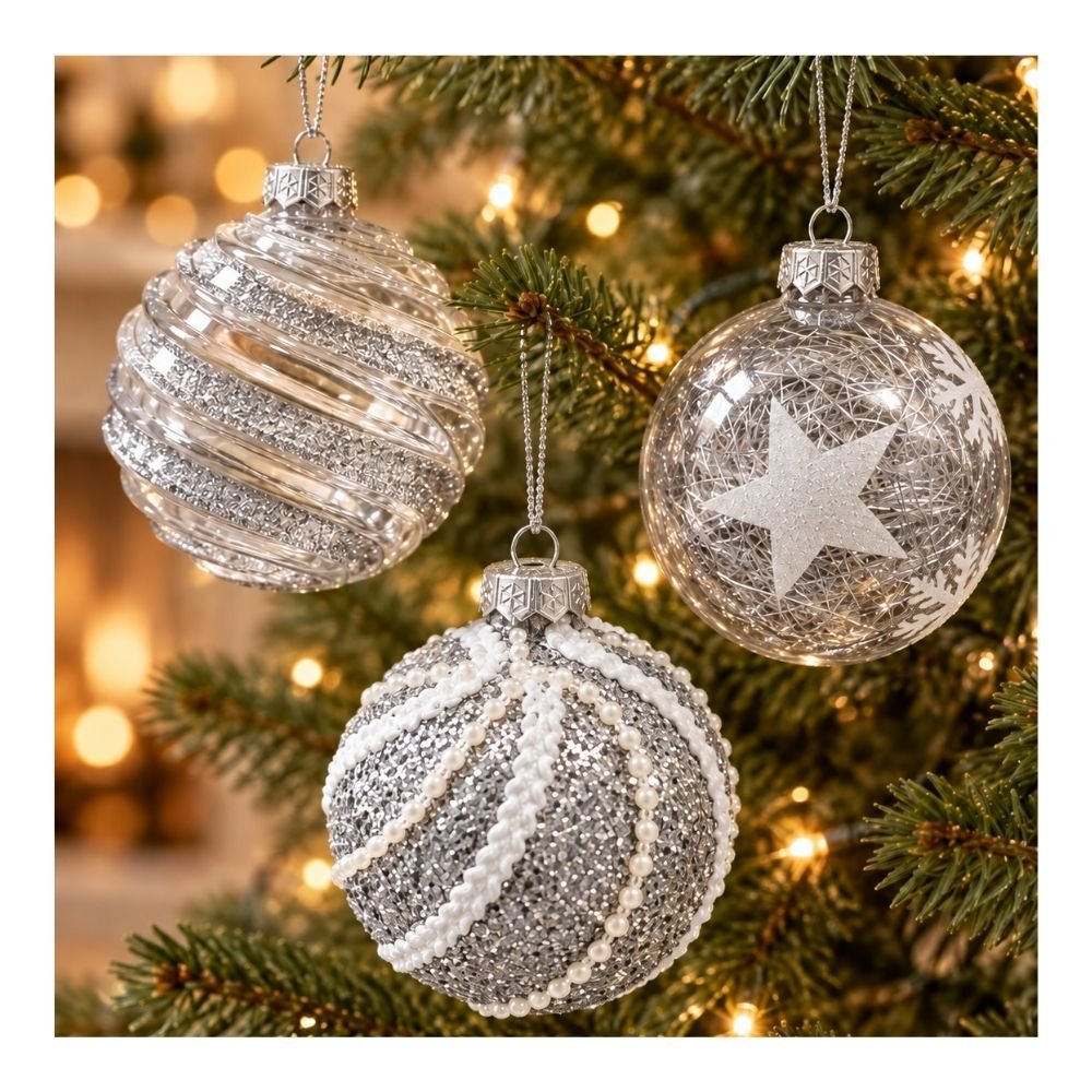 BOCHA NAVIDAD 7C TRANSP.PLATEADO CJA.X6 261058-B