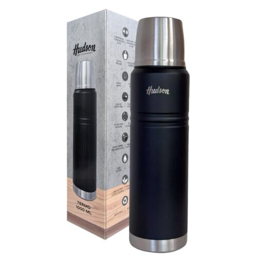 TERMO AC.NEGRO 1LT TAPON PUSH ACERO HUDSON