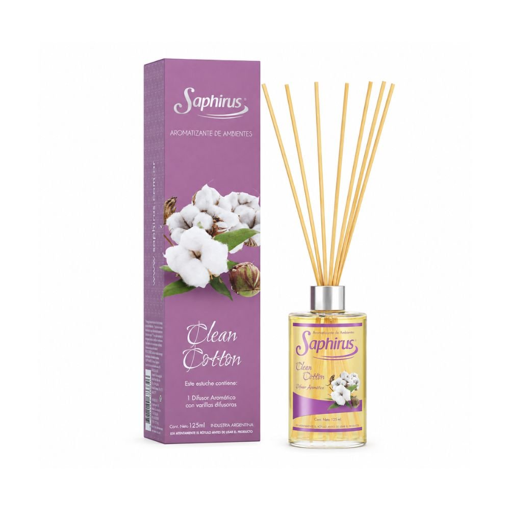 DIFUSOR AROM.C/VARILLA SAPHIRUS CLEAN COTTON 125ML