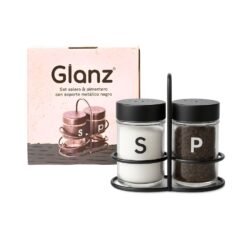 SET SALERO-PIMENTERO C/SOPORTE METAL NEGRO GLANZ