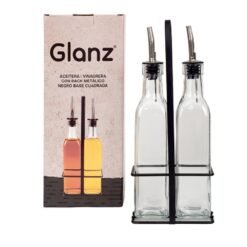 SET ACEITERA-VINAGRERA CUAD.C/SOPORTE METAL GLANZ