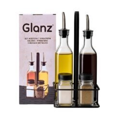 SET ACEITE-VINAGRE-SAL-PIMIENTA C/SOP.METAL GLANZ